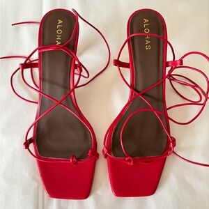 NEW ALOHAS Bellini Lace Up Heeled Strappy Sandal in Cherry Red Size 42 / 11